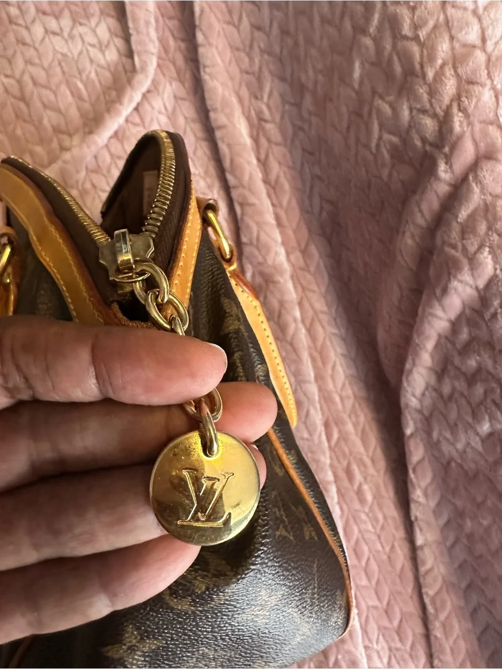 Louis Vuitton Monogram Satchel with Brown Leather Handles